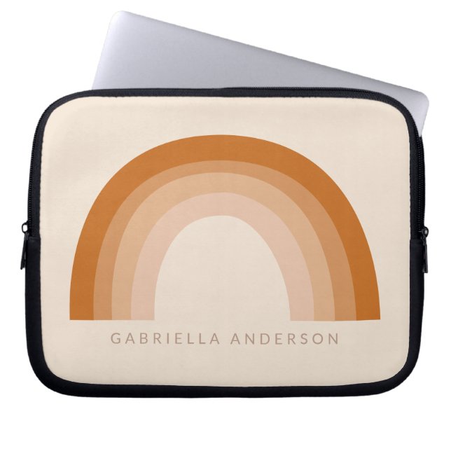 Abstract Boho 70s Rainbow Terracotta Personalized  Laptop Sleeve (Front)
