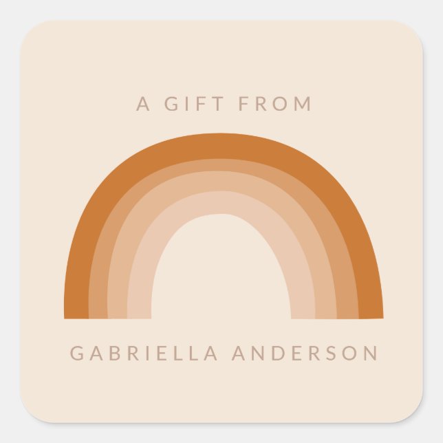 Abstract Boho 70s Rainbow Terracotta Personalized Square Sticker (Front)