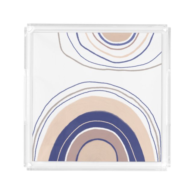 Abstract Boho Arches - Blue and Beige Acrylic Tray (Front)