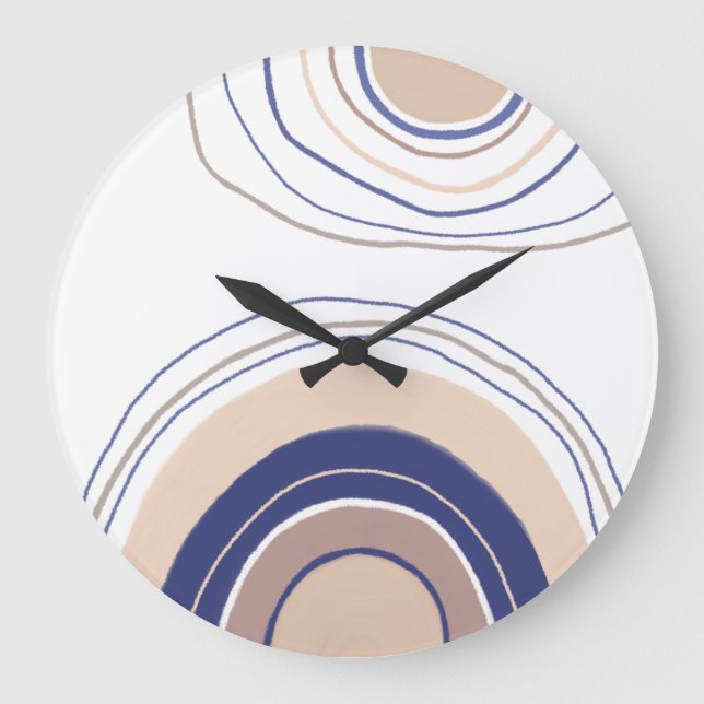 Abstract Boho Arches - Blue and Beige Large Clock (Front)