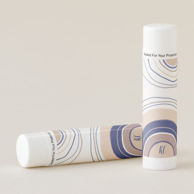 Abstract Boho Arches - Blue and Beige Lip Balm (Front)