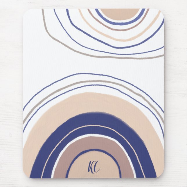 Abstract Boho Arches - Blue and Beige Mouse Pad (Front)
