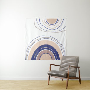 Abstract Boho Arches - Blue and Beige Tapestry