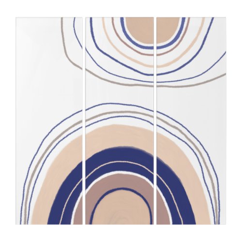 Abstract Boho Arches _ Blue and Beige Triptych