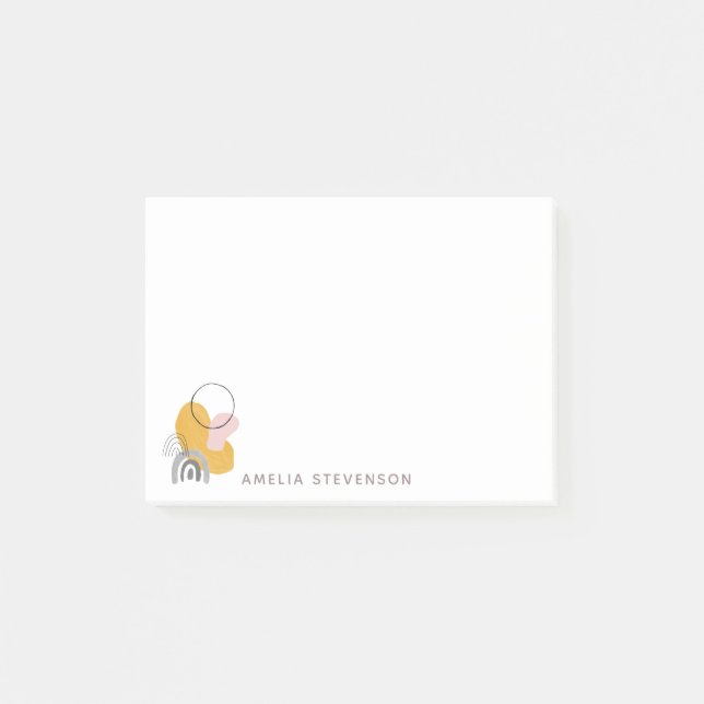 Abstract Boho Art in Yellow and Gray Personalized  Post-it Notes (Front)
