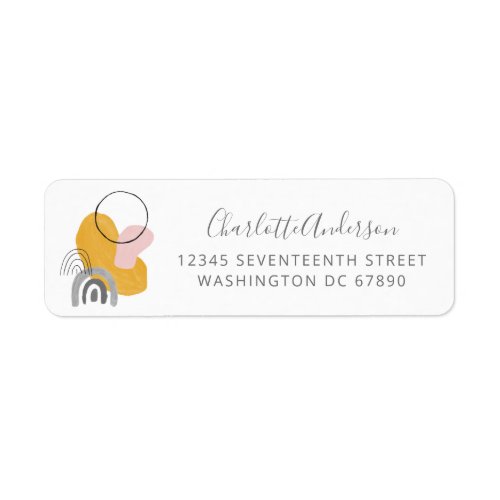 Abstract Boho Art Yellow and Gray Return Address Label