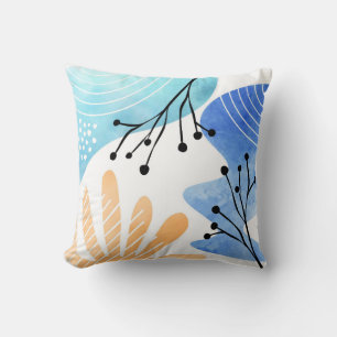 Abstract Boho Blob Shape Leaf Outline Throw Pillow