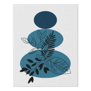 Abstract Boho bohemian minimalist leaves blue art Faux Canvas Print