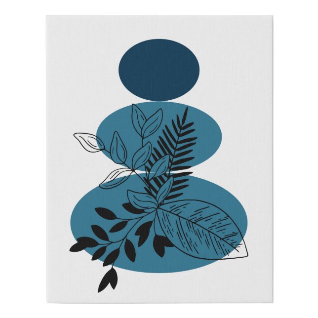 Abstract Boho bohemian minimalist leaves blue art Faux Canvas Print (Front)