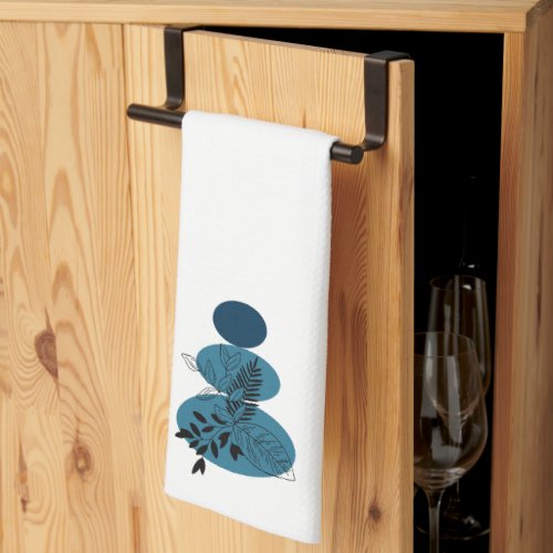 Abstract Boho bohemian minimalist leaves blue art Kitchen Towel