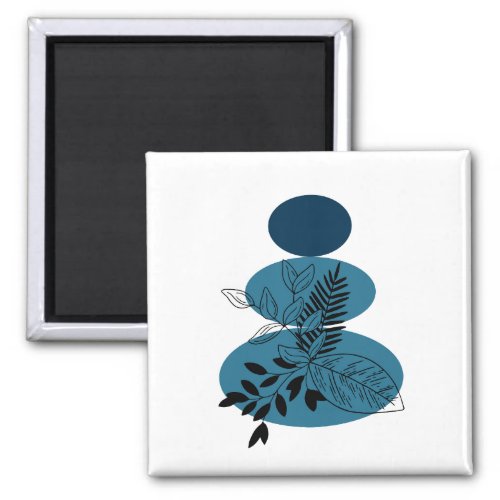 Abstract Boho bohemian minimalist leaves blue art Magnet