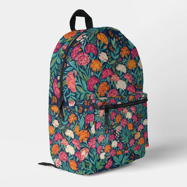 Abstract Boho Carnations Butterflies Backpack (Back Corner Left)