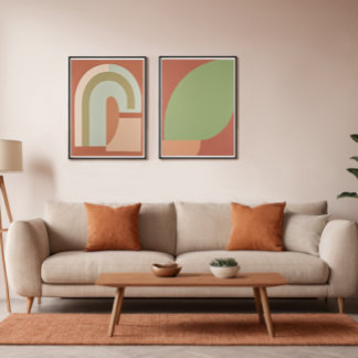 Abstract Boho Circular forms Terracota and olive Wall Art Sets