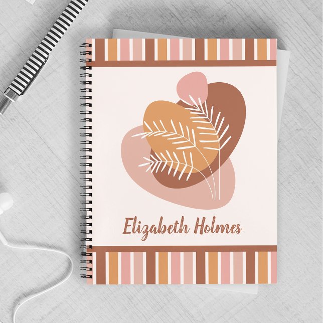 Abstract boho color palette leaves and stripes notebook (Creator Uploaded)