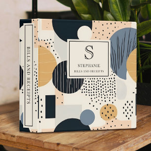 Abstract Boho Earthy Geometric Shapes Monogrammed 3 Ring Binder