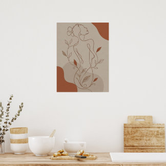 Abstract Boho Female Silhouette and Earth Tone Sha Poster