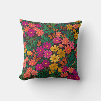 Abstract Boho Floral Butterflies Throw Pillow
