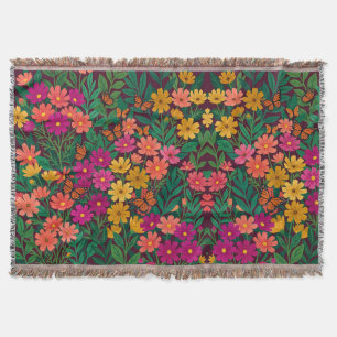 Abstract Boho Floral Cosmos Butterflies Blankets