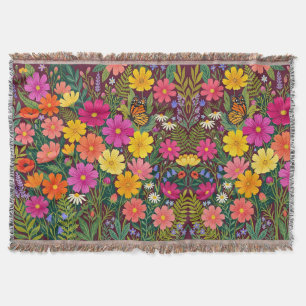 Abstract Boho Floral Cosmos Butterfly Blankets