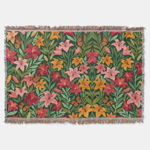 Abstract Boho Floral Lilies Butterflies Blankets