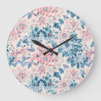 Abstract Boho Floral Pastel Pink Green Blue Large Clock