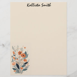 Abstract Boho Floral Raw Sienna and Salmon Letterhead