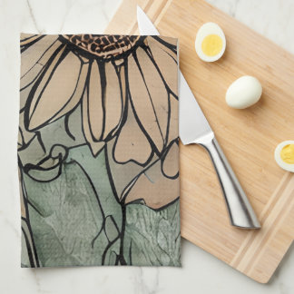 Abstract Boho Floral Sage and Beige Kitchen Towel