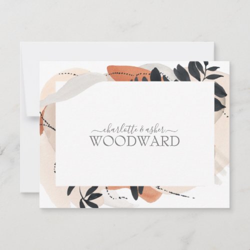 Abstract Boho Foliage Border Personalized Note Card