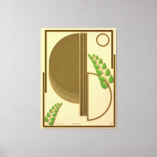 Abstract Boho Geometric Arch & Leaves Beige Textur Canvas Print