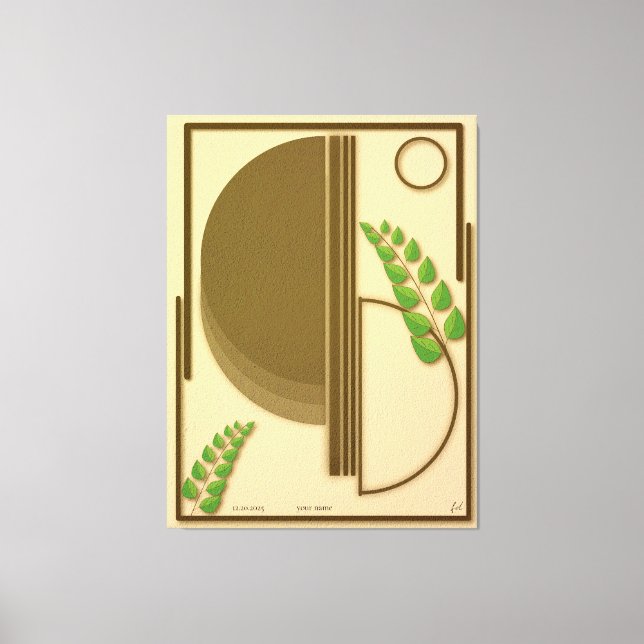 Abstract Boho Geometric Arch & Leaves Beige Textur Canvas Print (Front)