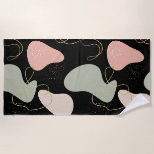 Abstract Boho Geometric Organic Shapes Pattern Beach Towel
