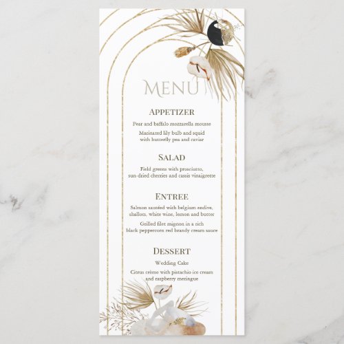 Abstract Boho Gold Arches Wedding Menu