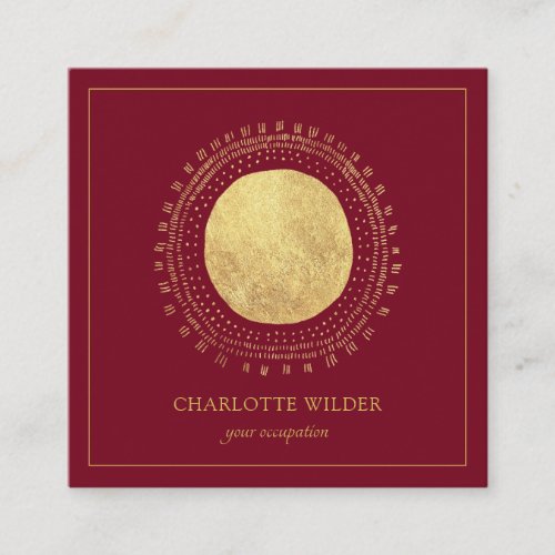 Abstract Boho Gold Foil Circle Square Red Square Business Card