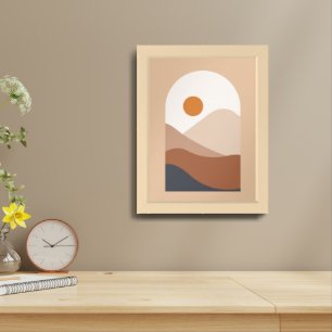 Abstract Boho Landscape, brown blue earth Framed Art