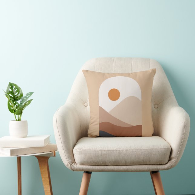 Abstract Boho Landscape, earth beige Throw Pillow (Chair)