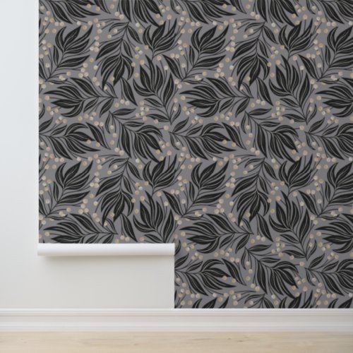 Abstract Boho Leaf Pattern Motif Wallpaper