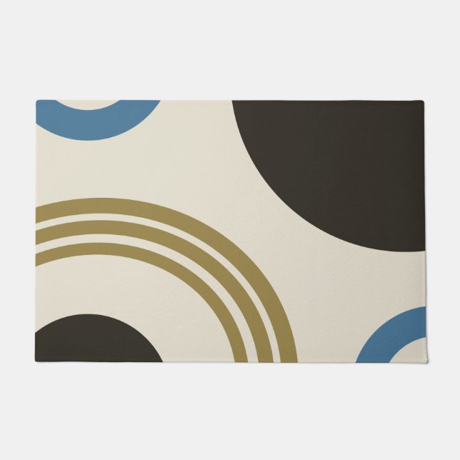 Abstract Boho Line Art Rings Gold Black Blue Doormat (Front)