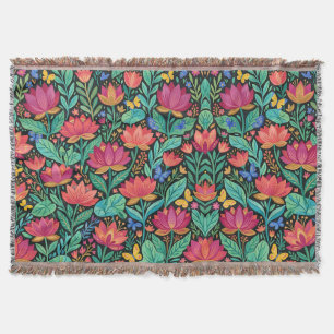 Abstract Boho Lotus Butterfly Floral Blankets