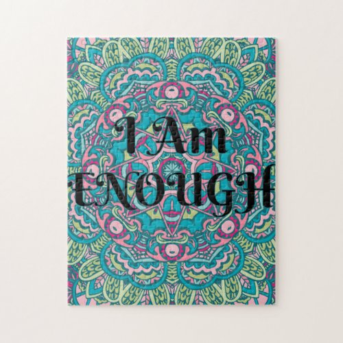 Abstract Boho Mandala I Am Enough Affirmation Jigsaw Puzzle