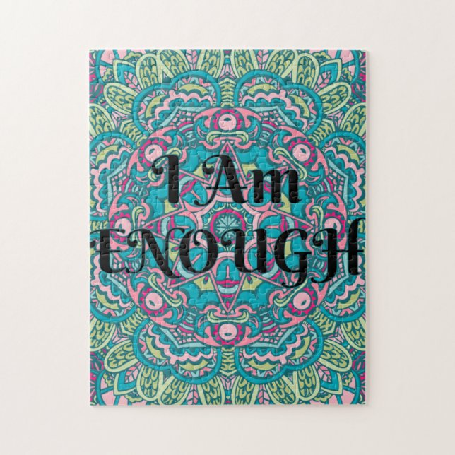Abstract Boho Mandala I Am Enough Affirmation Jigsaw Puzzle (Vertical)