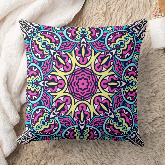 Abstract Boho Mandala Pattern Throw Pillow (Blanket)
