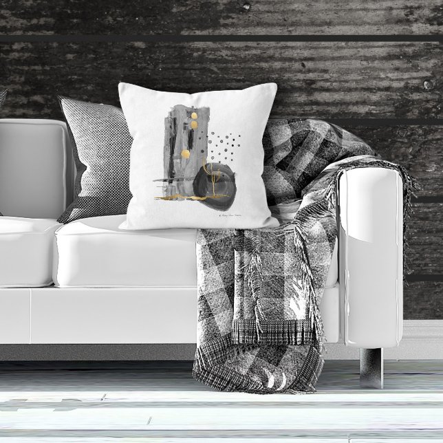 Abstract Boho Modern Style Black White Watercolor Throw Pillow (Creator Uploaded)