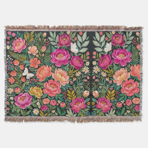 Abstract Boho Peonies Butterflies Blankets