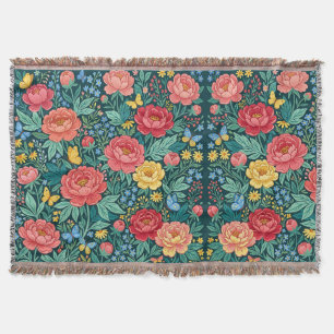 Abstract Boho Peonies Butterflies Blankets