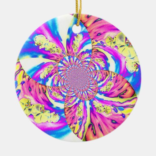 Abstract boho pink orange blue purple orchid art  ceramic ornament