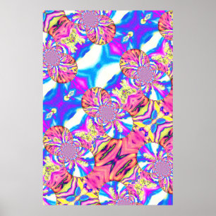 Abstract boho pink orange blue purple orchid art poster