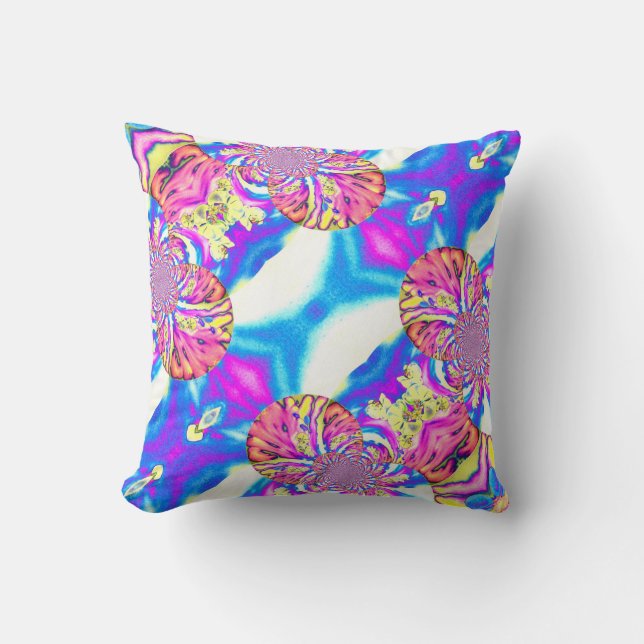Abstract boho pink orange blue purple orchid art throw pillow (Front)