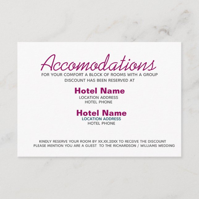 Abstract Boho Pink Watercolor Accommodation card (Front)