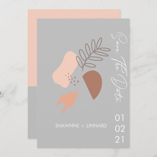 Abstract Boho Script Save the Date Photo Gray Mute Invitation (Front/Back)
