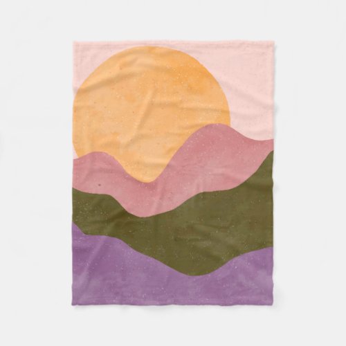 Abstract Boho Sun Mountain Watercolor Landscape  Fleece Blanket